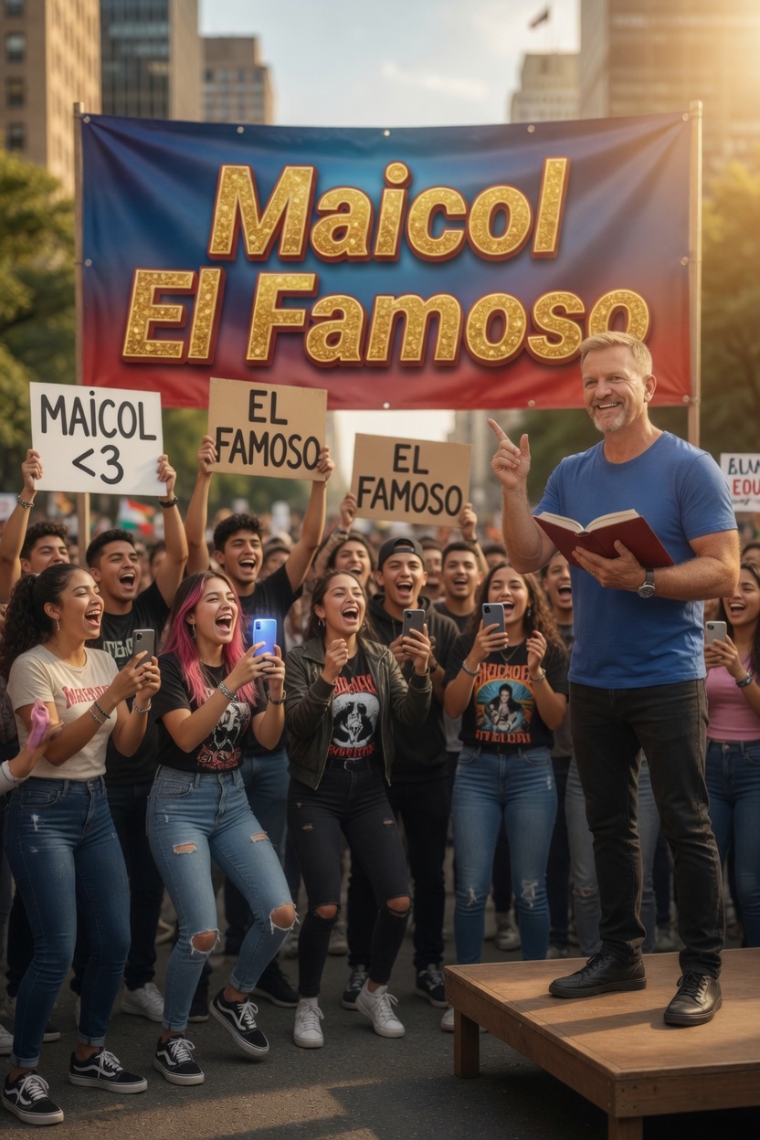 Maicol El Famoso fans with signs